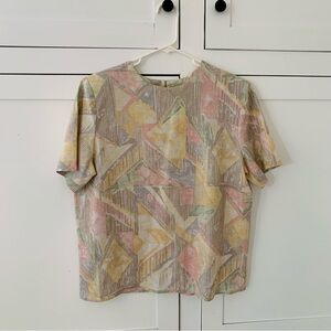 Katie Brooke Vintage Linen Structured 90’s Triangle Print Shoulder Pads Top M